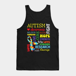 Autism Hope Overcome Awareness Love Cure Fight Strength Tank Top